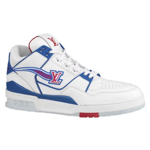 LOUIS VUITTON LV Trainer Sneaker Red White Blue 2020 Virgil Abloh Sz US 10.5 Men - Picture 1 of 10